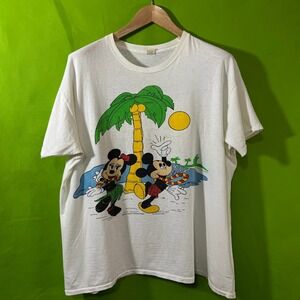 Vintage Disney Mickey Minnie Mouse Hawaii T-Shirt Screen Stars 80s White XL